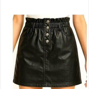 Haute Monde Black Soft Faux Leather Mini Skirt Pockets Elastic Hgh Rise Medium